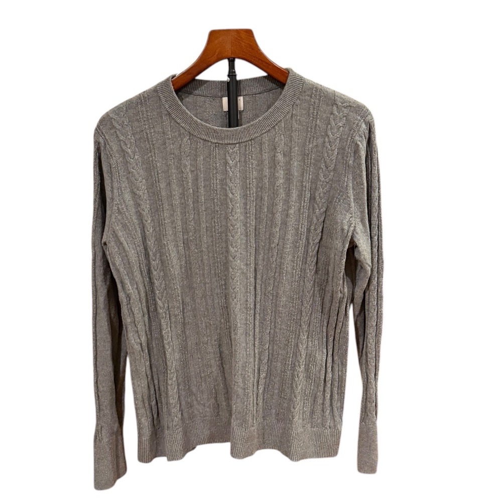 Light Academia Gray Cable Knit Crewneck Sweater XL Long Sleeve Pullover Preppy